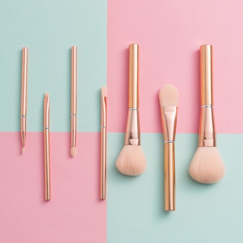 7PCS Rose Glod Ferrule Brush Set Rose Gold Aluminum Handle Makeup Brush