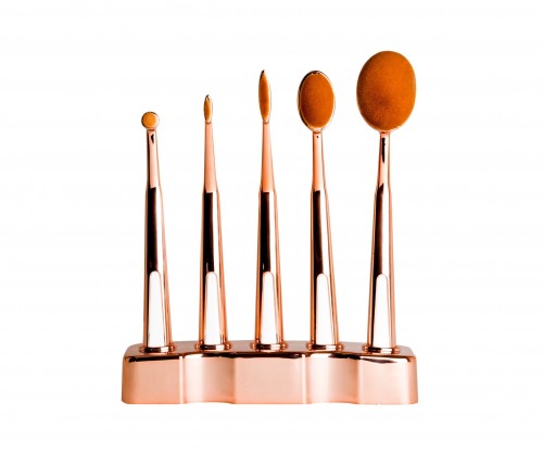 Makeup Brush Tooth Brush Shape Travel Cosmetic Brush Set Golden Handle with Holder