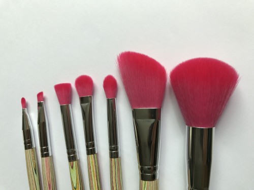 Cosmetic Powder Brush Pink Synthetic Hair Colorful Wood Pattern Handle