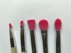 Cosmetic Powder Brush Pink Synthetic Hair Colorful Wood Pattern Handle