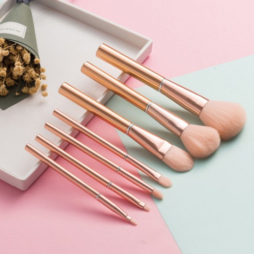 7PCS Rose Glod Ferrule Brush Set Rose Gold Aluminum Handle Makeup Brush
