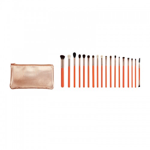 Professional Natural Hair 18PCS Cosmetic Makeup Brush Set with Pink Handle