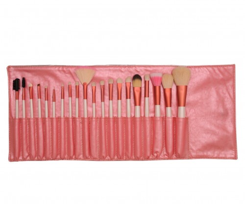20PCS Professional Makeup Brush Set Nylon Hair Pink Wooden Handle Pink Pouch