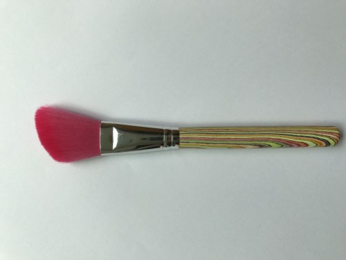 Cosmetic Powder Brush Pink Synthetic Hair Colorful Wood Pattern Handle