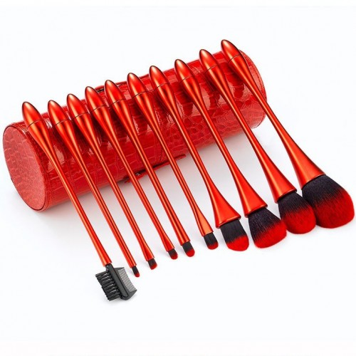 New 10PCS Natural Hair Makeup Cosmetic Brush Set with Cylinder