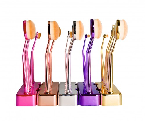 Makeup Brush Tooth Brush Shape Travel Cosmetic Brush Set Golden Handle with Holder