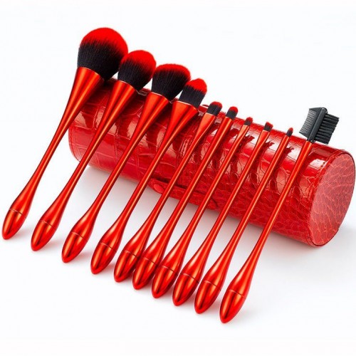 New 10PCS Natural Hair Makeup Cosmetic Brush Set with Cylinder