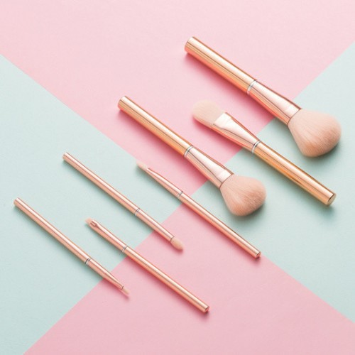 7PCS Rose Glod Ferrule Brush Set Rose Gold Aluminum Handle Makeup Brush