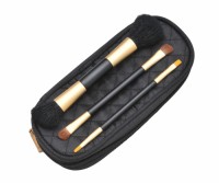 3PCS Travel Brush Set Dual Ends Brush Golden Ferrule with Zip Pouch