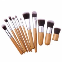 Synthetic Hair 11PCS Cosmetic Makeup Brush Set with Bamboo Handle