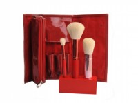 Shiny Cosmetic Makeup Brush Set with Wooden Stand