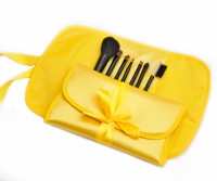 Travel Brush Set with Natural Hair and Wooden Handle on Bright Yellow Pouch