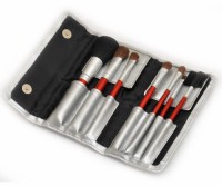 Trave Cosmetic Brush Set Natural Hair Red Wooden Handle