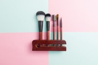 5PCS Travel Brush Set with Red Wooden Holder Synthetic Hair and Wooden Handle